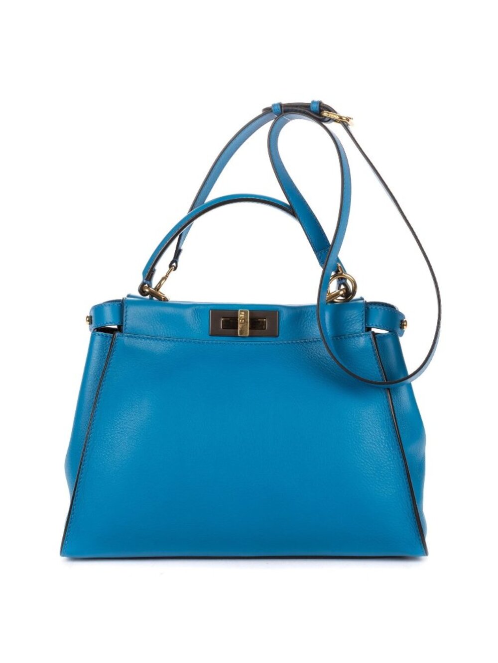 Fendi Peekaboo Blue Selleria Leather Shoulder Bag